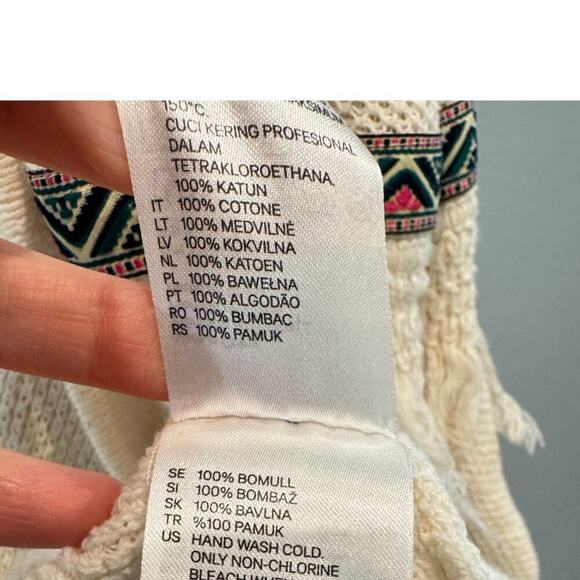 H & M Coachella Womens Open Cardigan Size Small Fringe Aztec Festival Cream Boho - Picture 6 of 8
